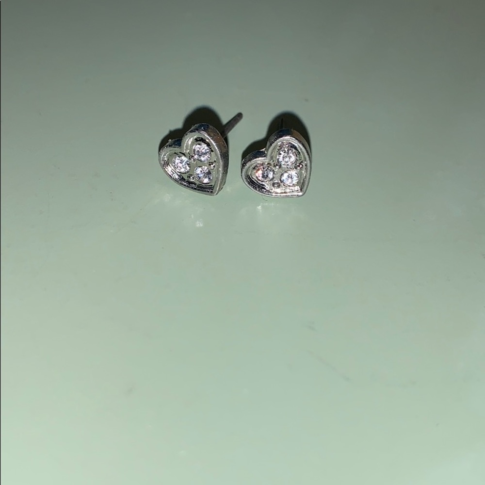 Silver sparkly heart stud earrings